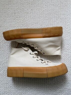 Zara Lace-Up High-Top Boots in Cream with Gum Sole